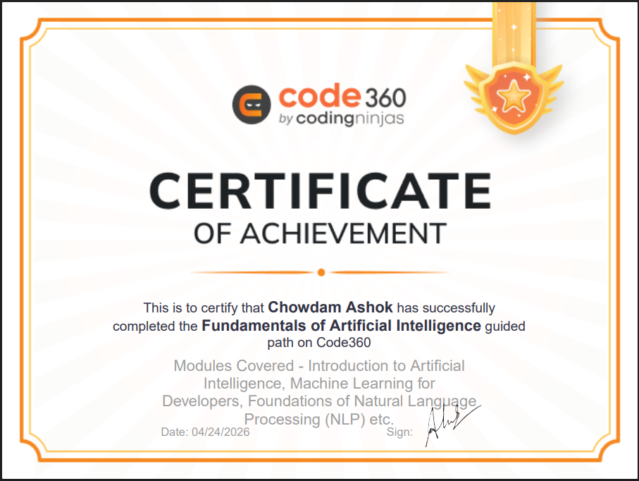 Fundamentals-of-Artificial-Intelligence Certificate