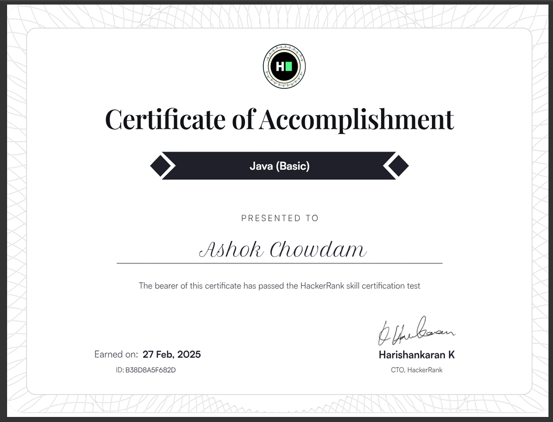 HackerRank Java Certificate